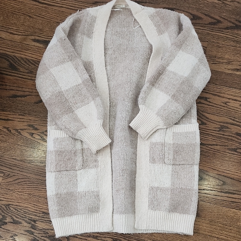 Label Of Love Women Size Small (Fits Up To Medium)Cozy Checkered Knit Cardigan